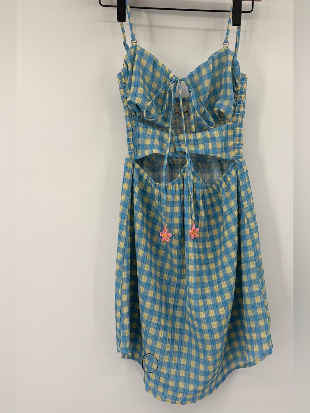 Maaji x Anthropologie Odaline Gingham Cutout Mini Dress M Blue Yellow - Picture 13 of 14